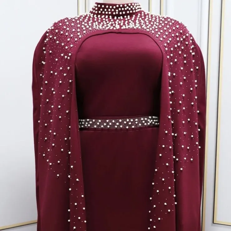 2 Pcs Women's Long Sleeve Solid Color Beads/Pearls/Rice Beads Modest Fashion Dress L 506994