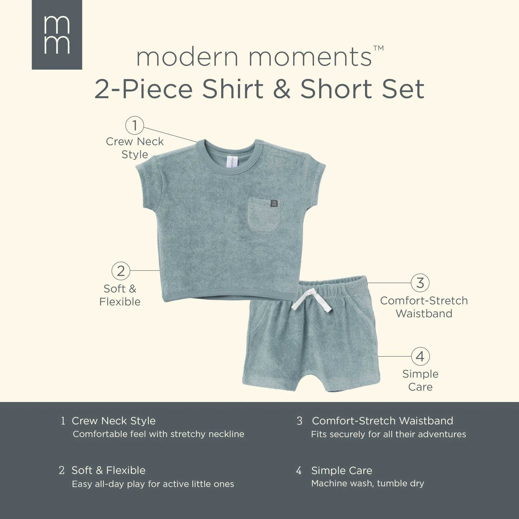 2-Piece Baby Boys Teal Shirt and Shorts Set