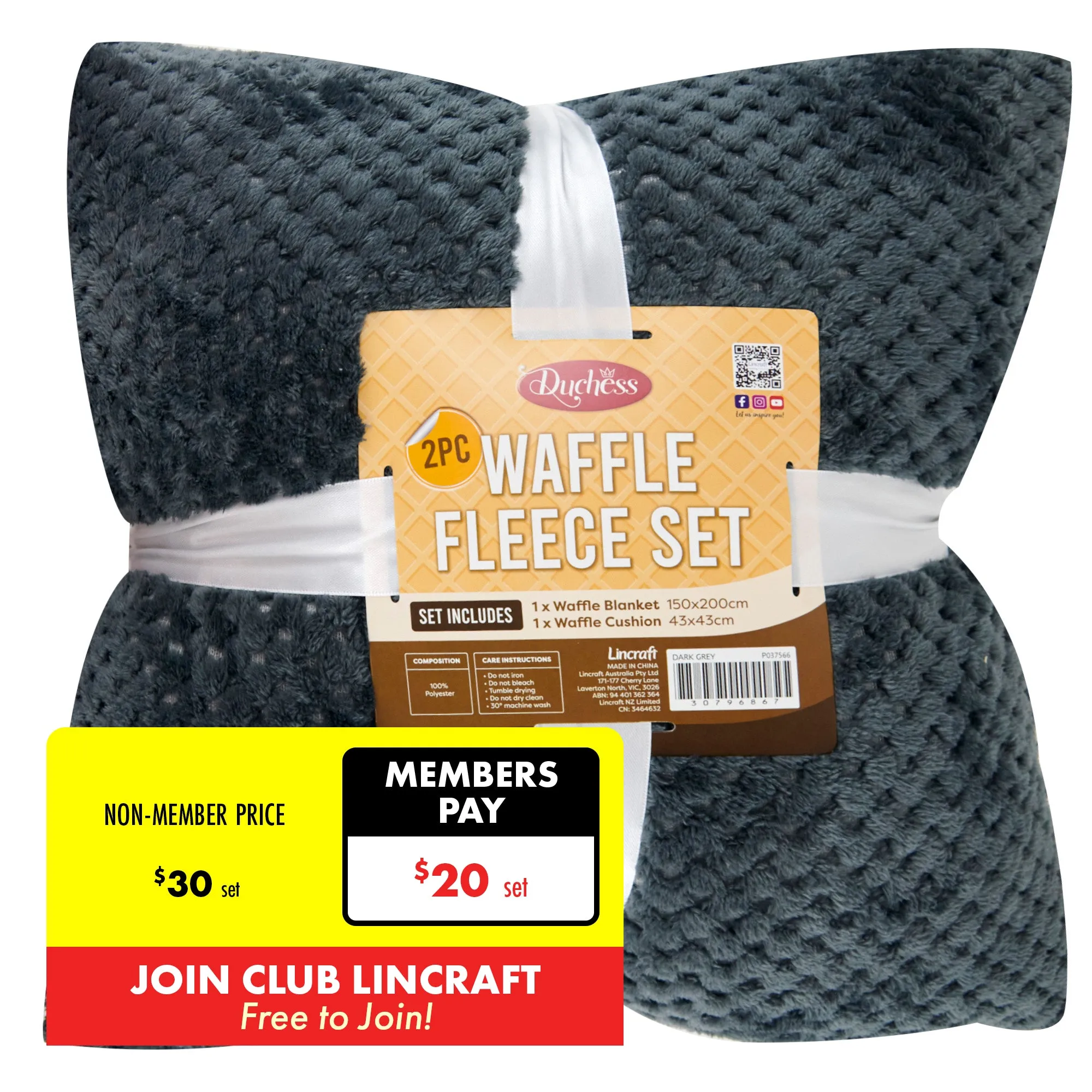 2-Piece Waffle Fleece Set Cushion Throw