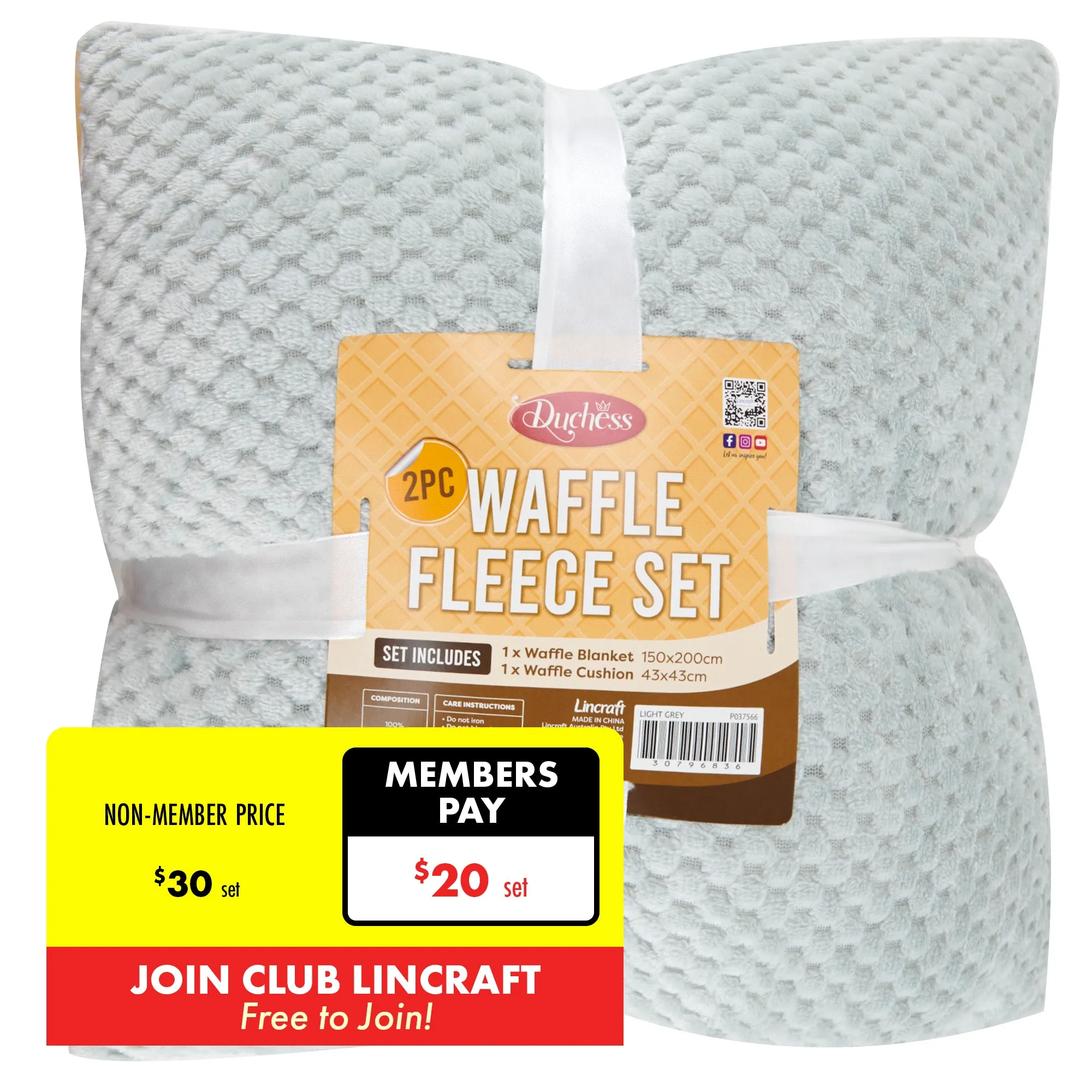 2-Piece Waffle Fleece Set Cushion Throw