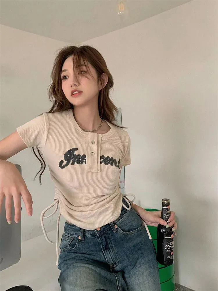 2024 Harajuku Korean Fashion Letter Short Sleeve Aesthetic Top