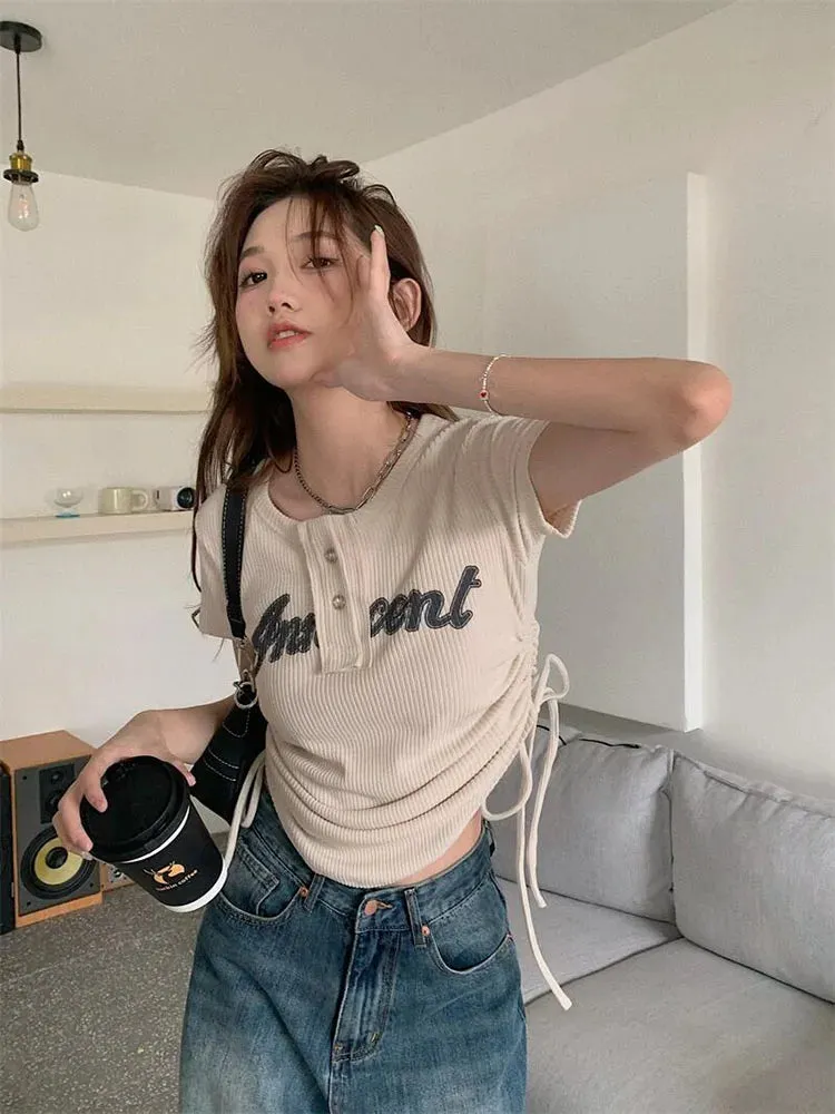 2024 Harajuku Korean Fashion Letter Short Sleeve Aesthetic Top