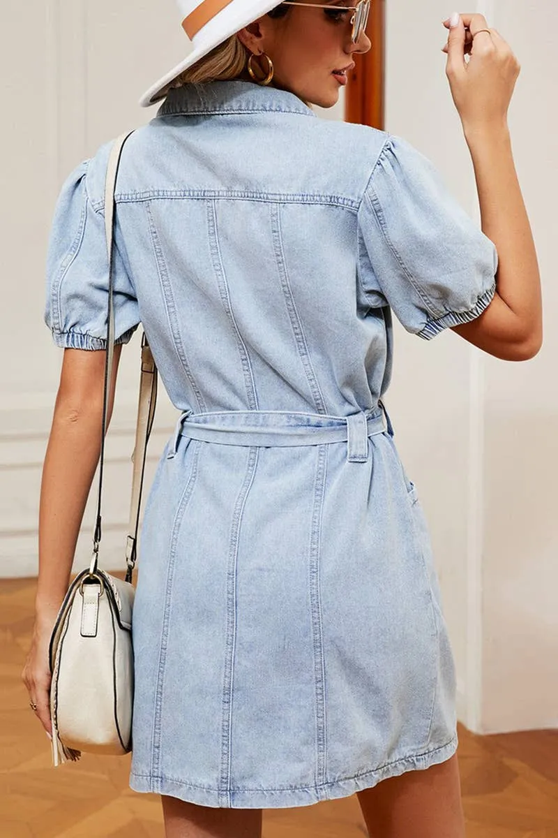 2024 LAPLE SHORT SLEEVE BELTED DENIM SHIRT DRESS_CWDSD2575