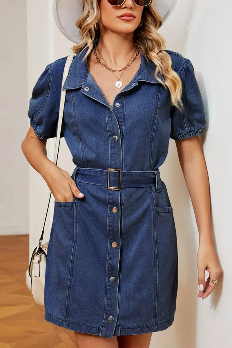 2024 LAPLE SHORT SLEEVE BELTED DENIM SHIRT DRESS_CWDSD2575