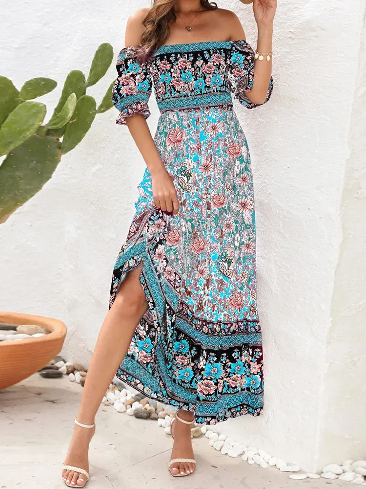 2024 Summer Beach Bohemian Casual Boho Dress with Short Sleeves