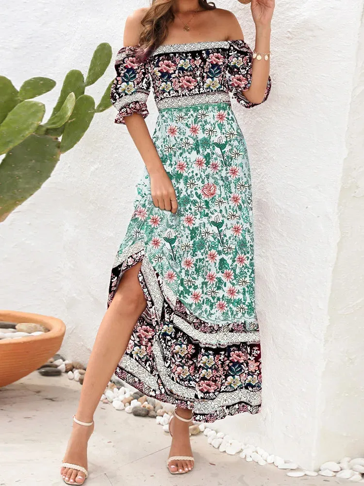 2024 Summer Beach Bohemian Casual Boho Dress with Short Sleeves