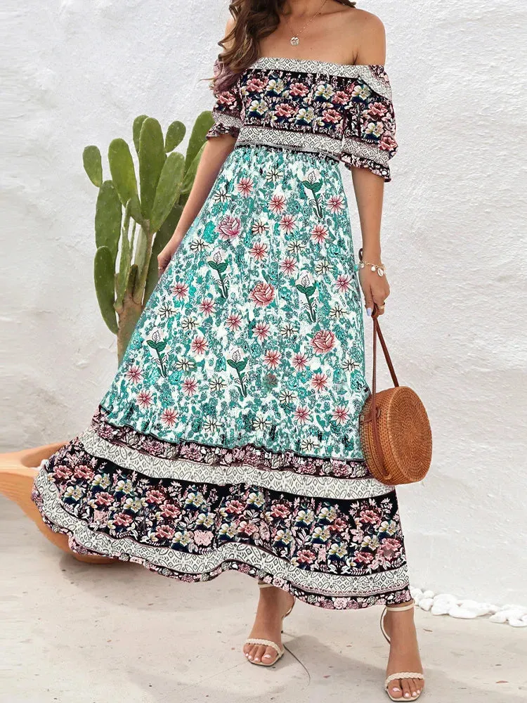 2024 Summer Beach Bohemian Casual Boho Dress with Short Sleeves