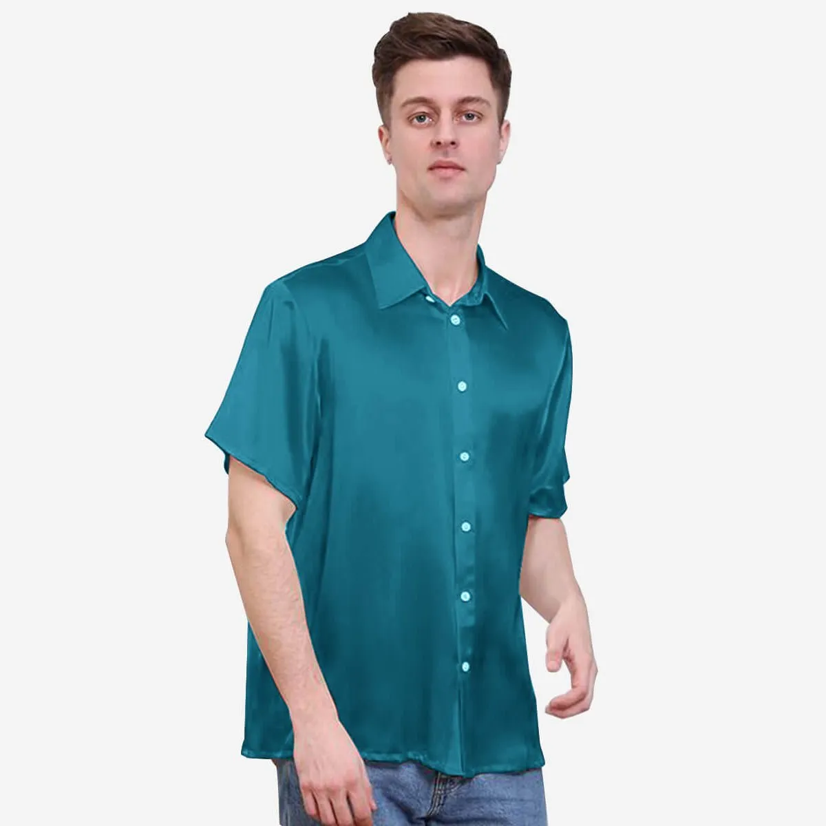 22MM Luxury Short-Sleeves Silk Shirts For Men Pure Color Silk Top