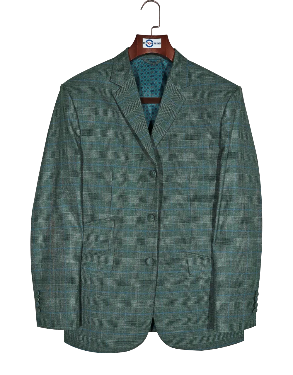 60s Vintage Style Green Prince of Wales Check Suit