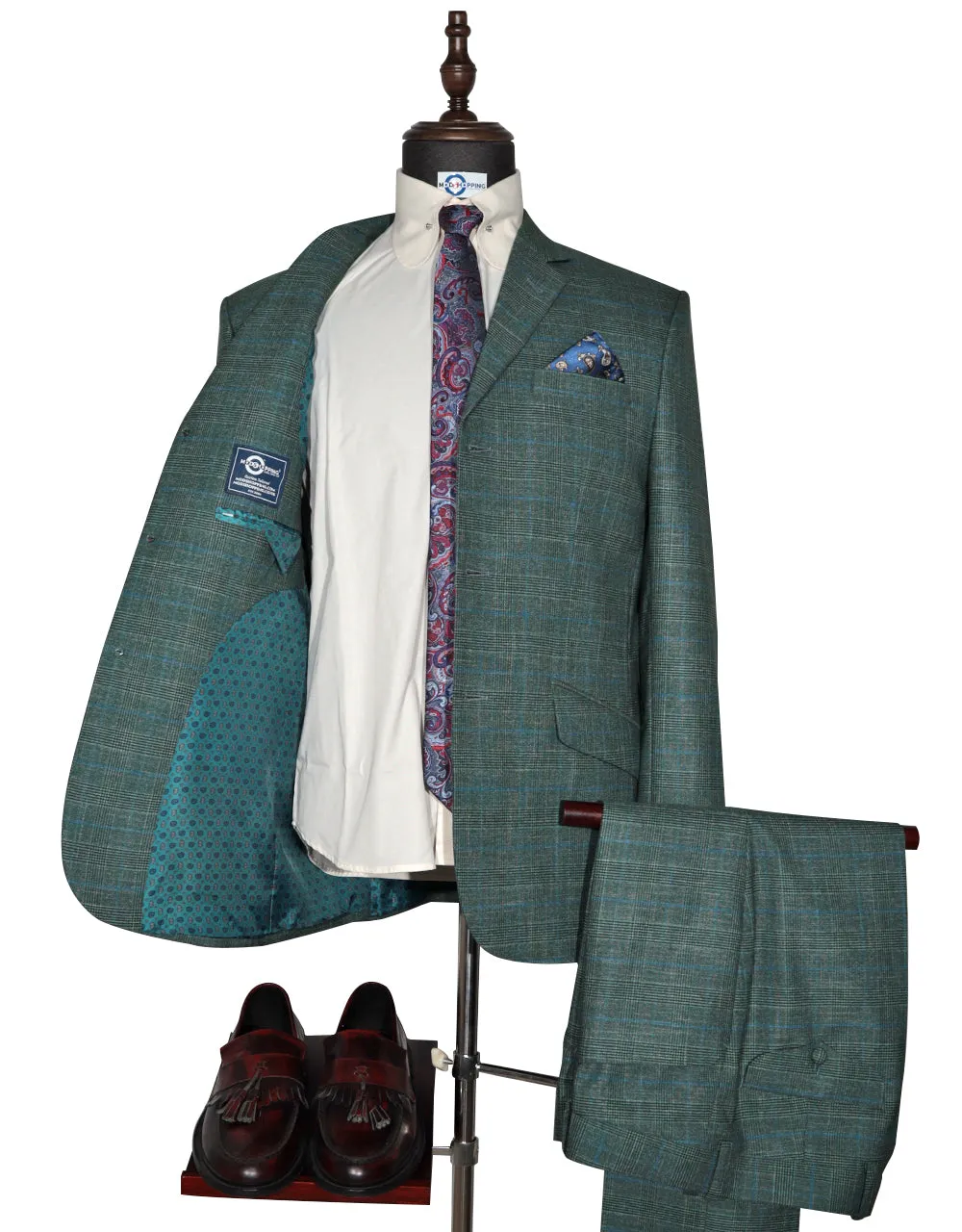 60s Vintage Style Green Prince of Wales Check Suit