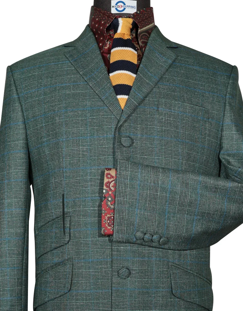 60s Vintage Style Green Prince of Wales Check Suit