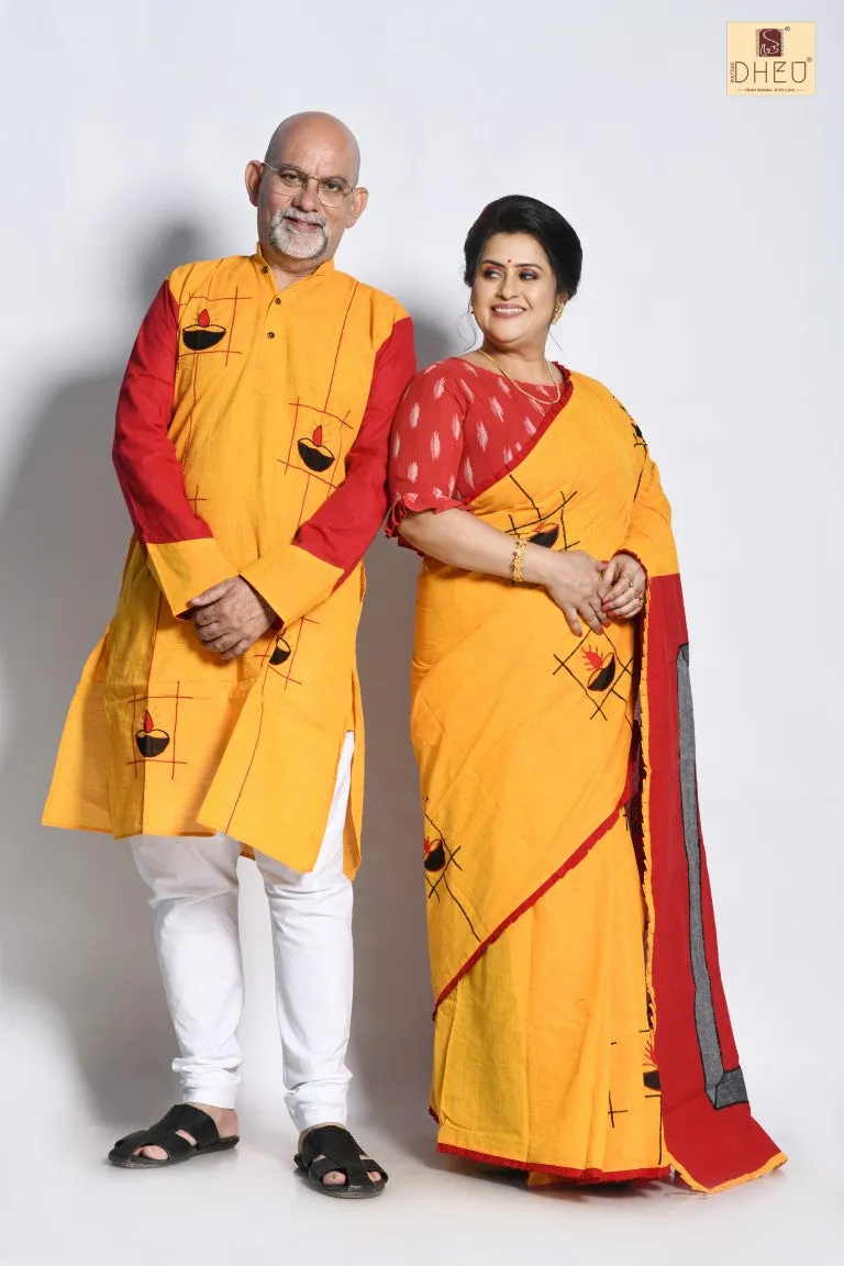 Aguner Porosmoni  - Cotton Saree-Kurta Couple set