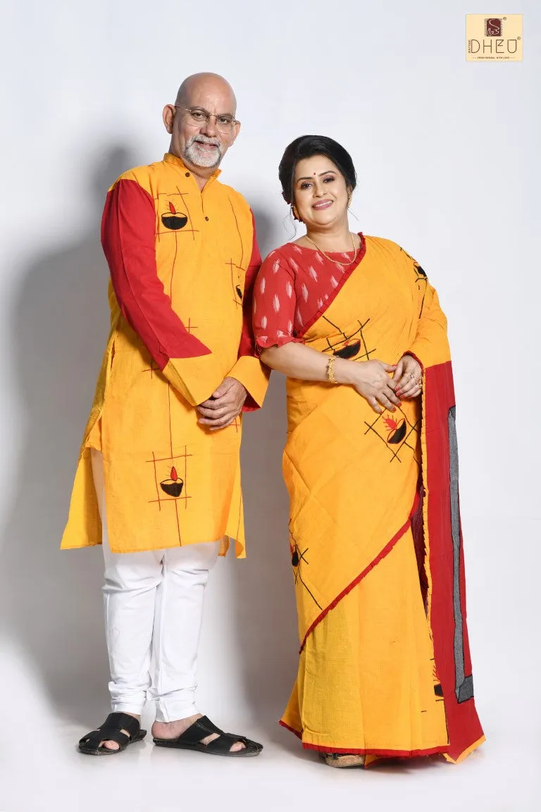 Aguner Porosmoni  - Cotton Saree-Kurta Couple set