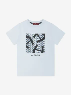 Aigner Boys Logo Print T-Shirt in Blue