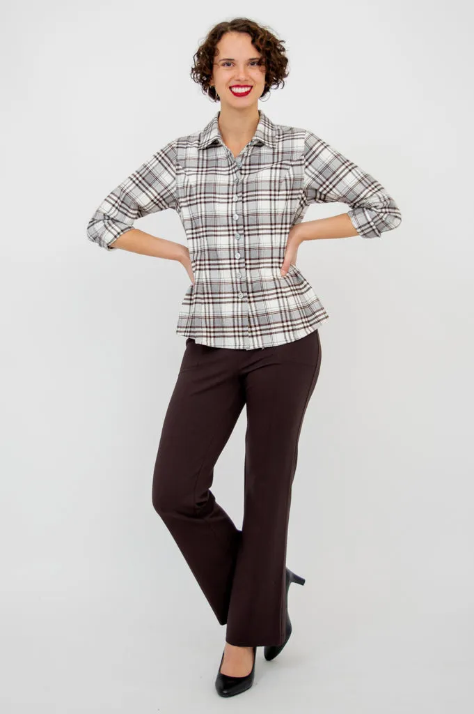 Alexis Top, Coffee Plaid , Cotton