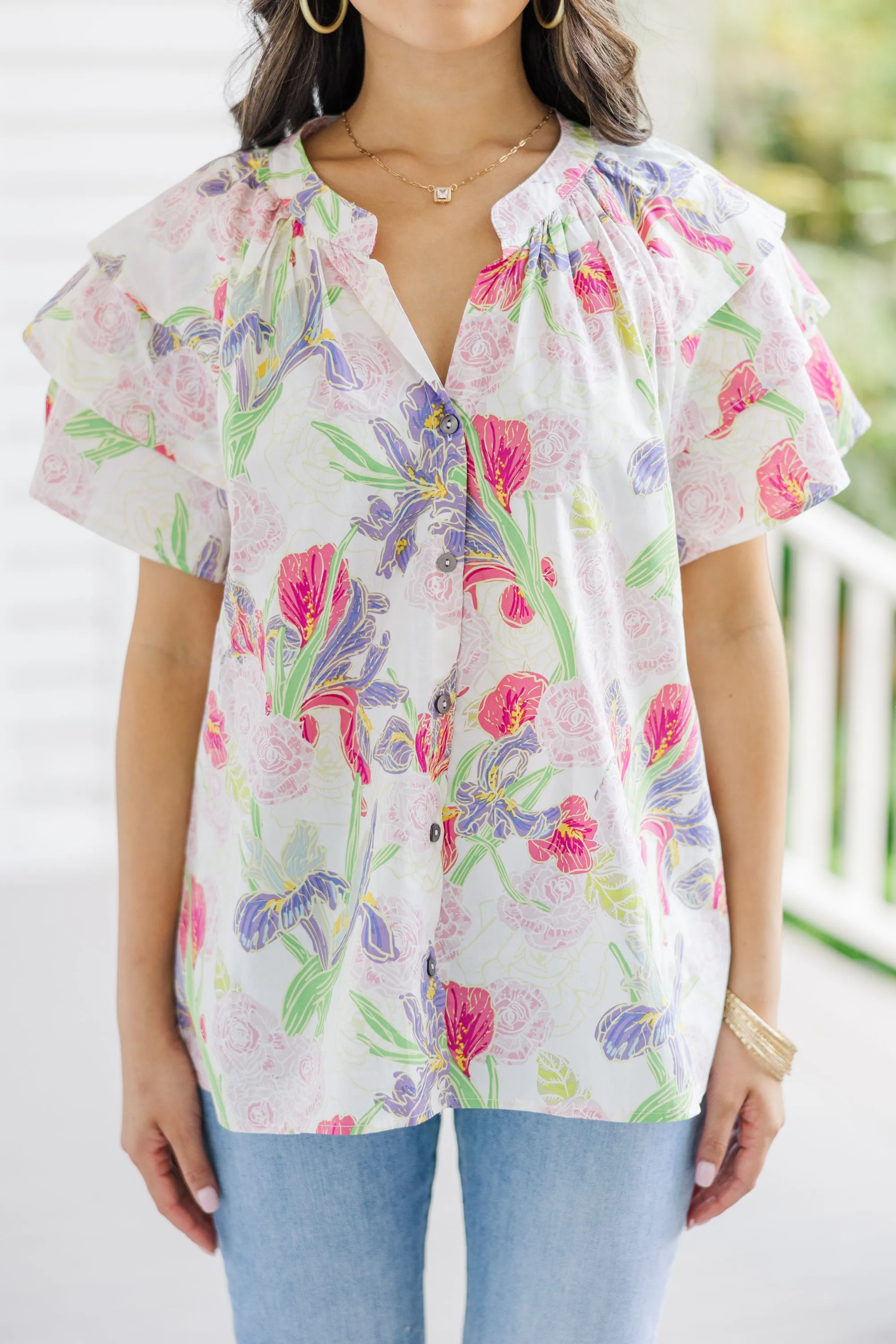 All The Love Pink Floral Blouse