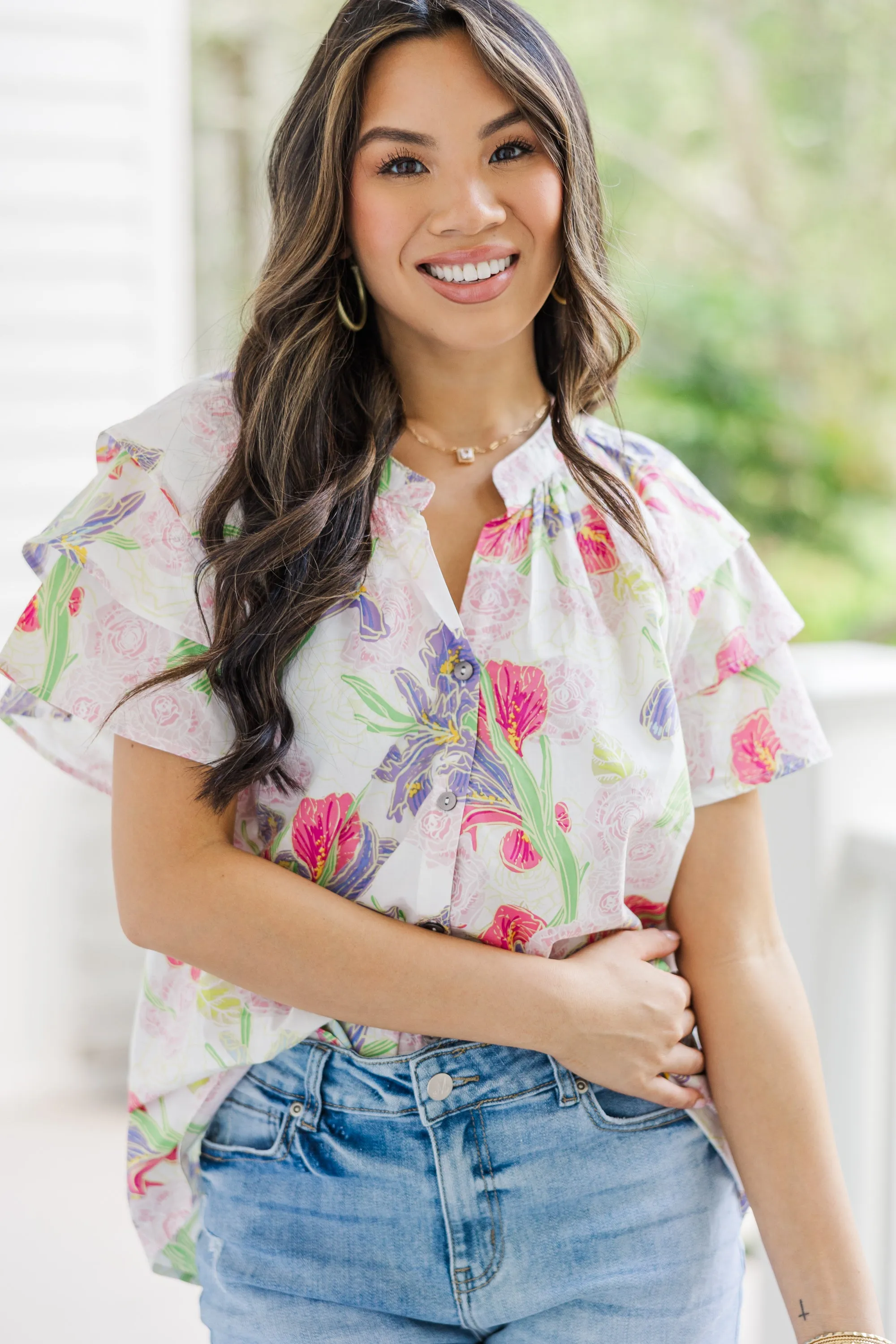 All The Love Pink Floral Blouse