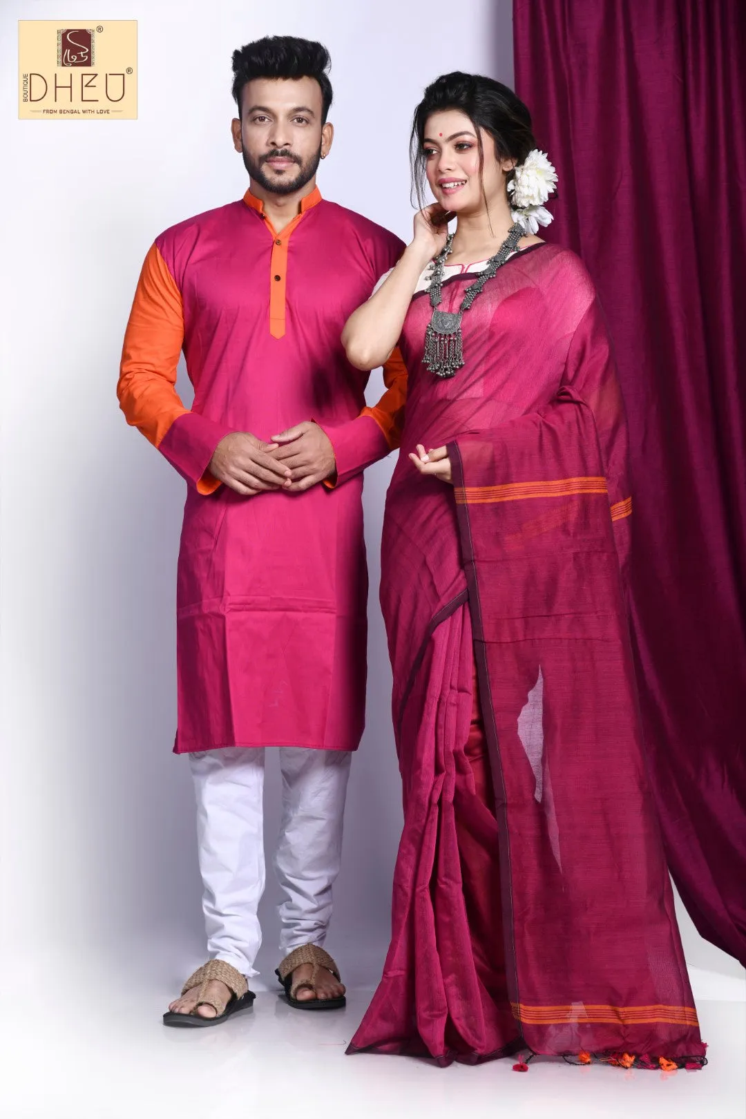 Amost Single 2-Handloom Kurta-Saree Couple Set