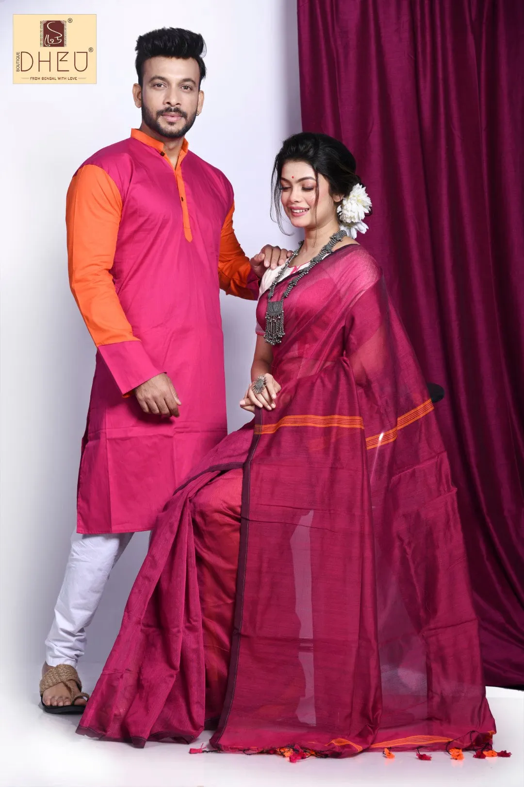 Amost Single 2-Handloom Kurta-Saree Couple Set