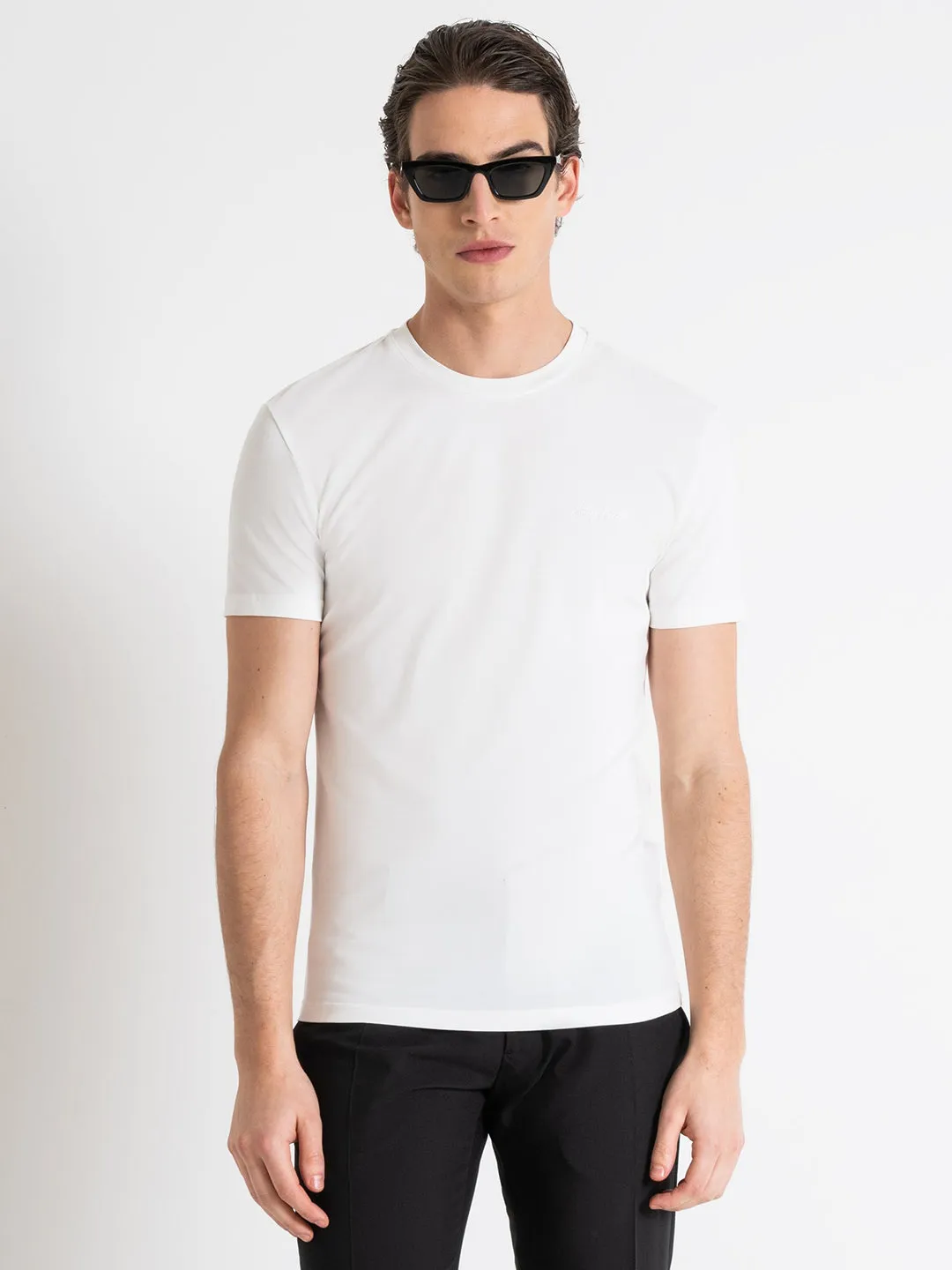 Antony Morato Men White Solid Round Neck Short Sleeves T-Shirt