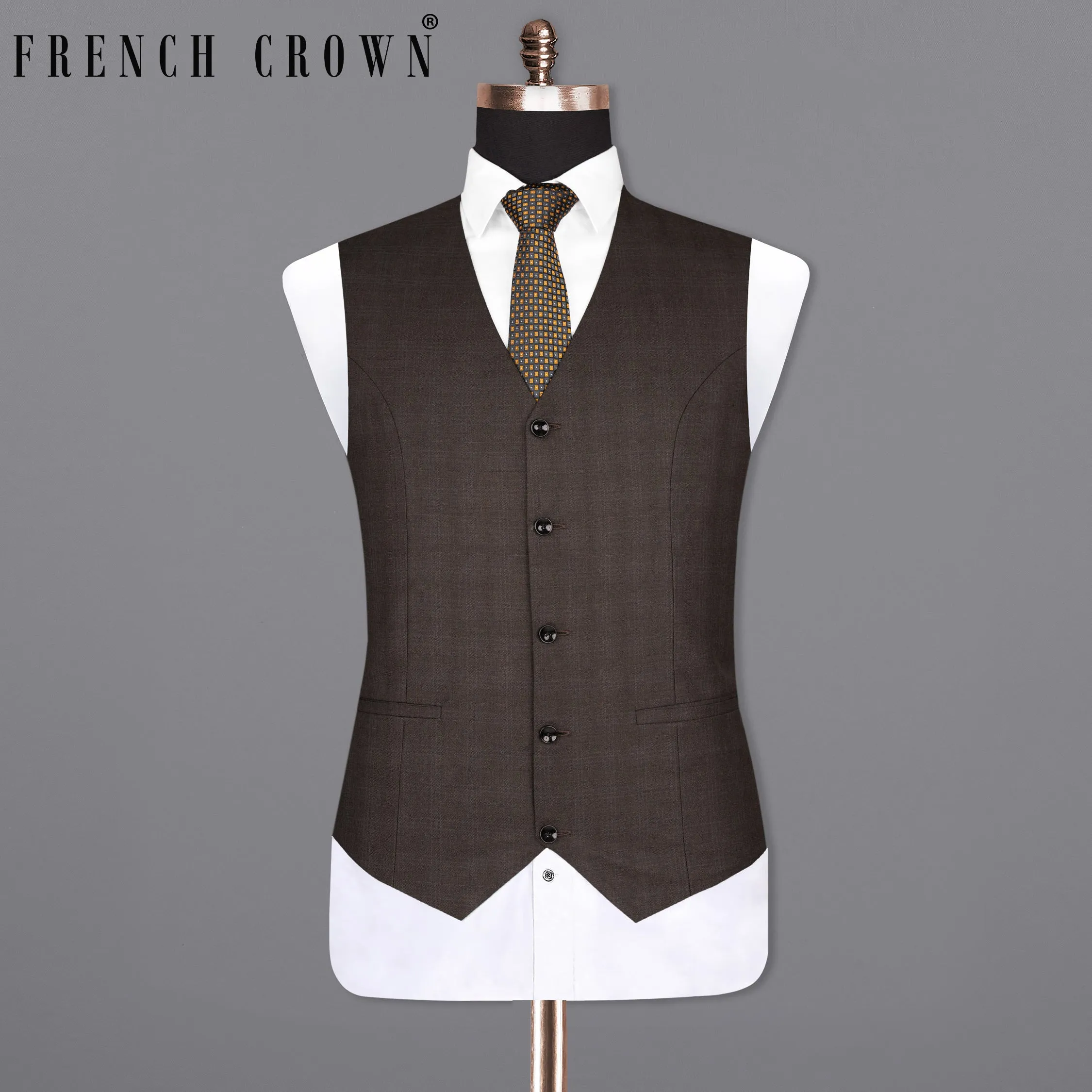 Armadillo Brown subtle windowpane Wool Rich Waistcoat