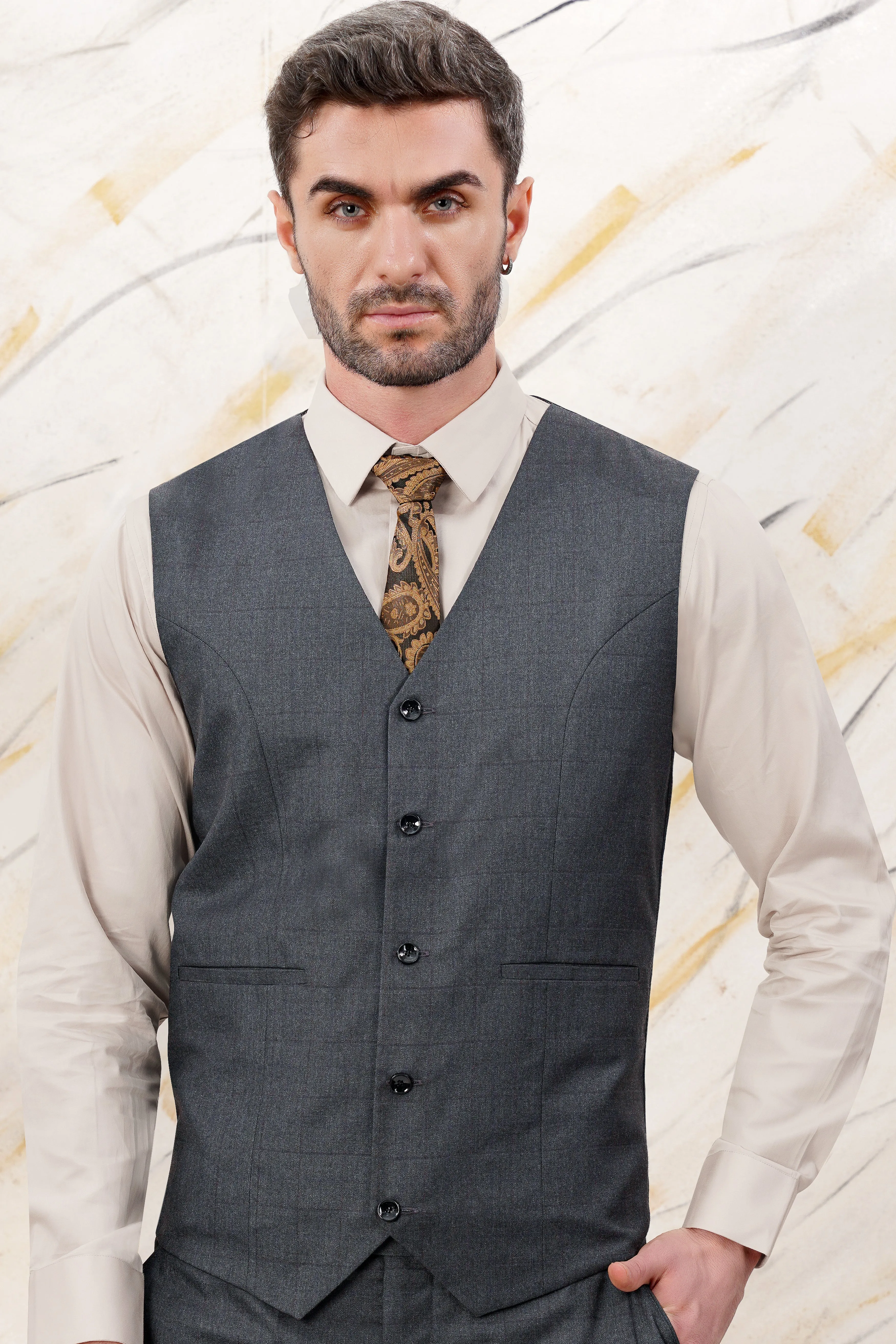 Arsenic Grey Wool Rich Waistcoat