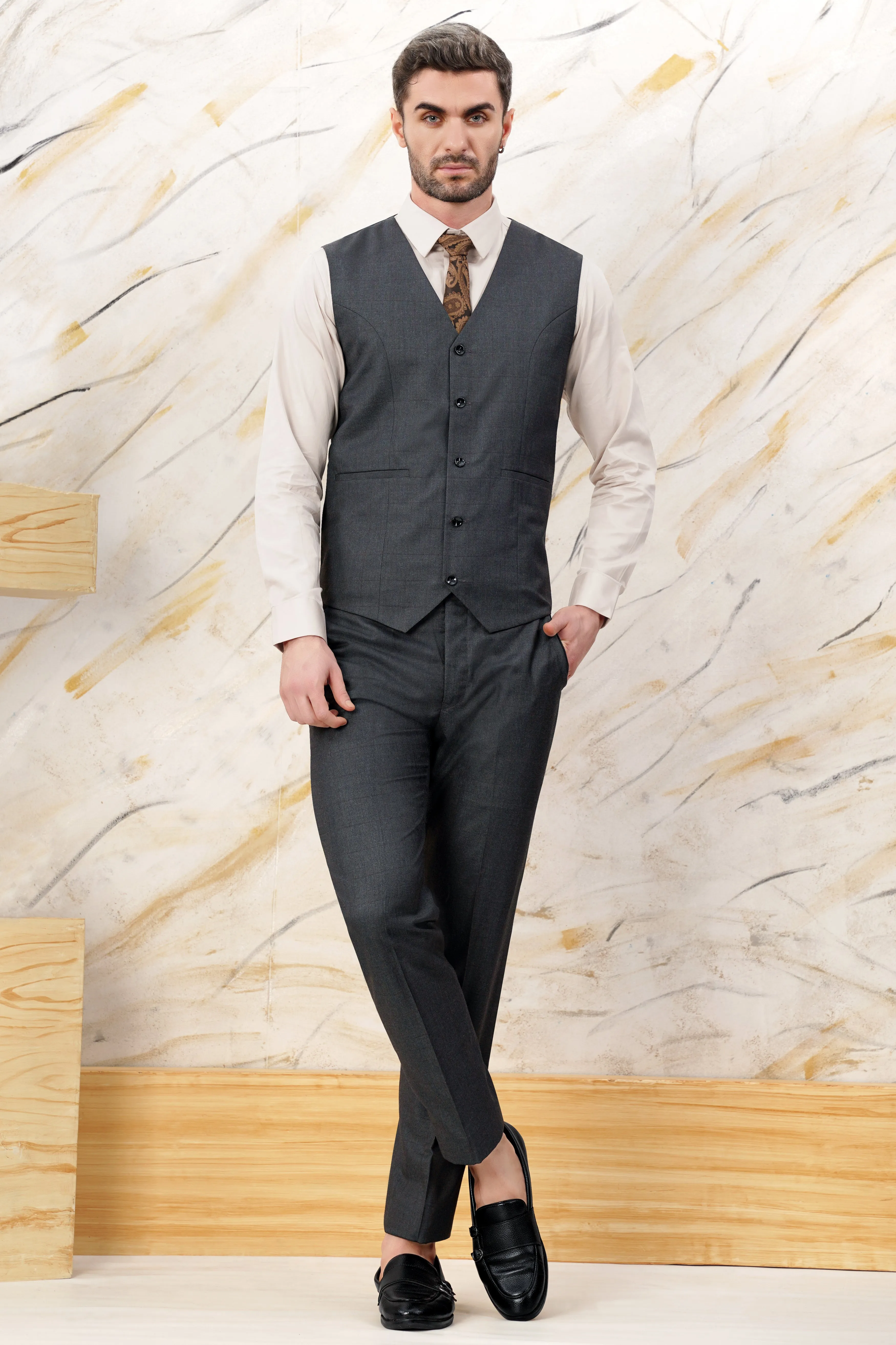 Arsenic Grey Wool Rich Waistcoat