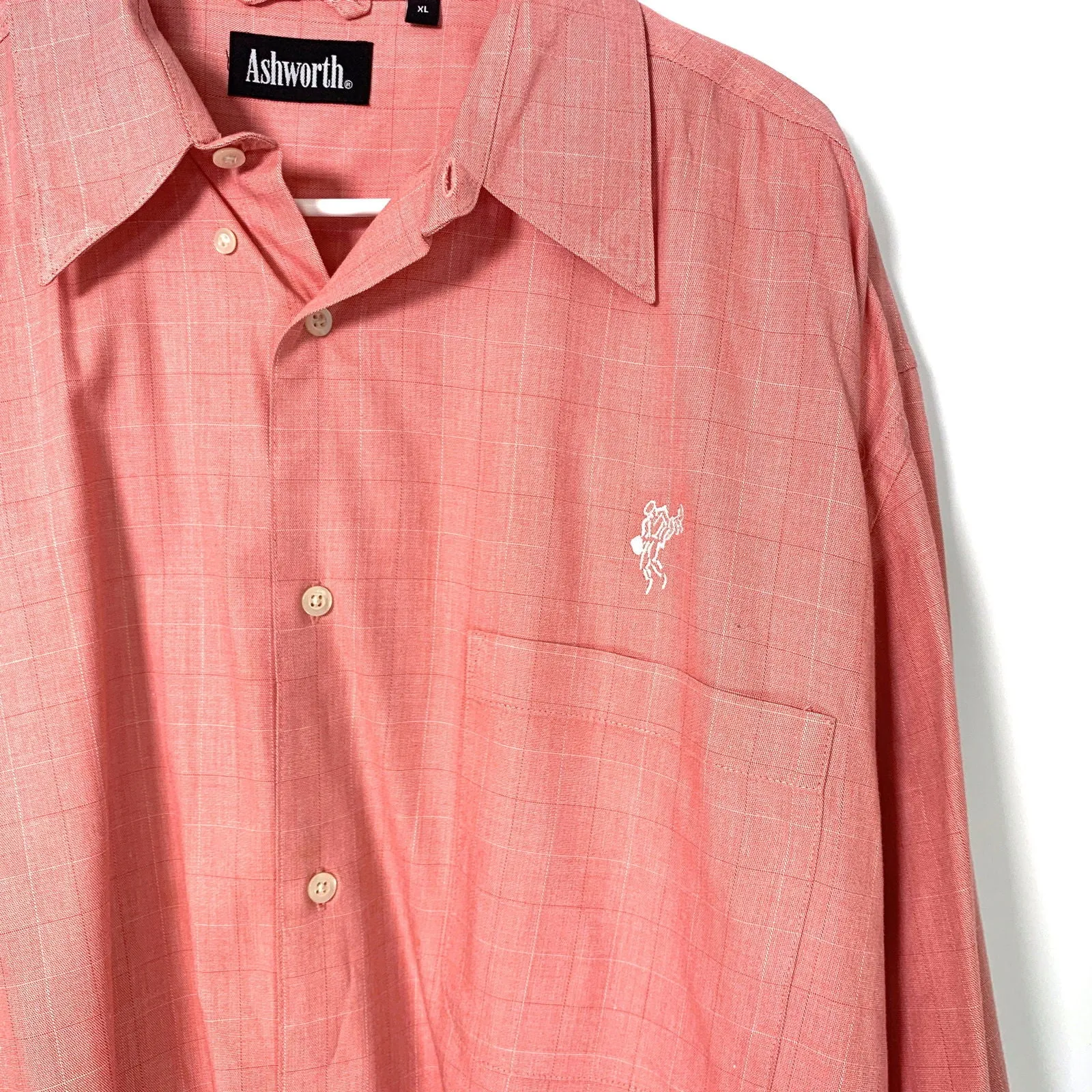 Ashworth Golf Mens XL Pink Check Dress Shirt Button Up Long Sleeve