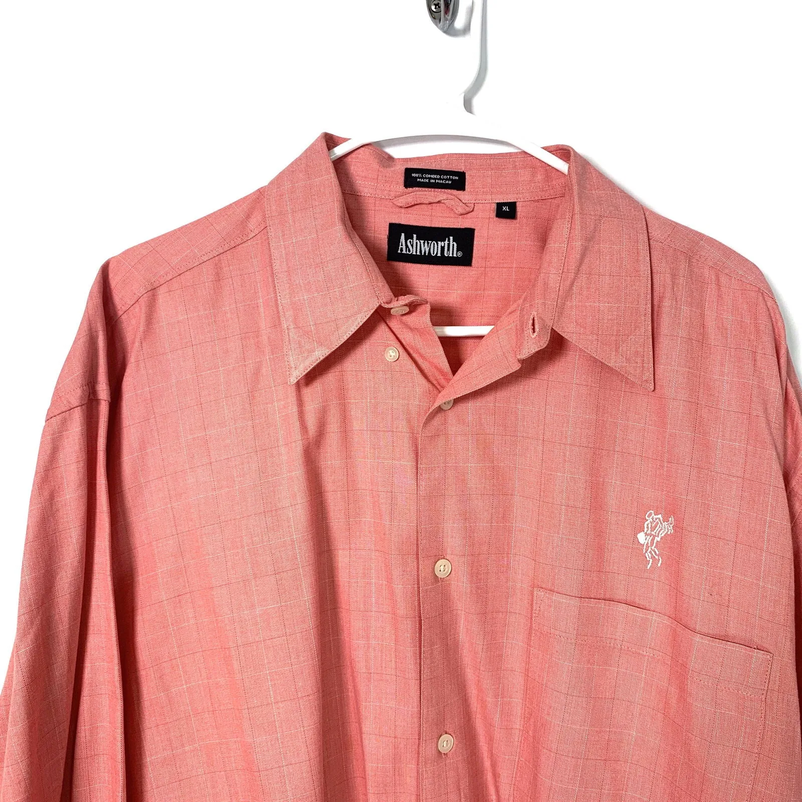 Ashworth Golf Mens XL Pink Check Dress Shirt Button Up Long Sleeve