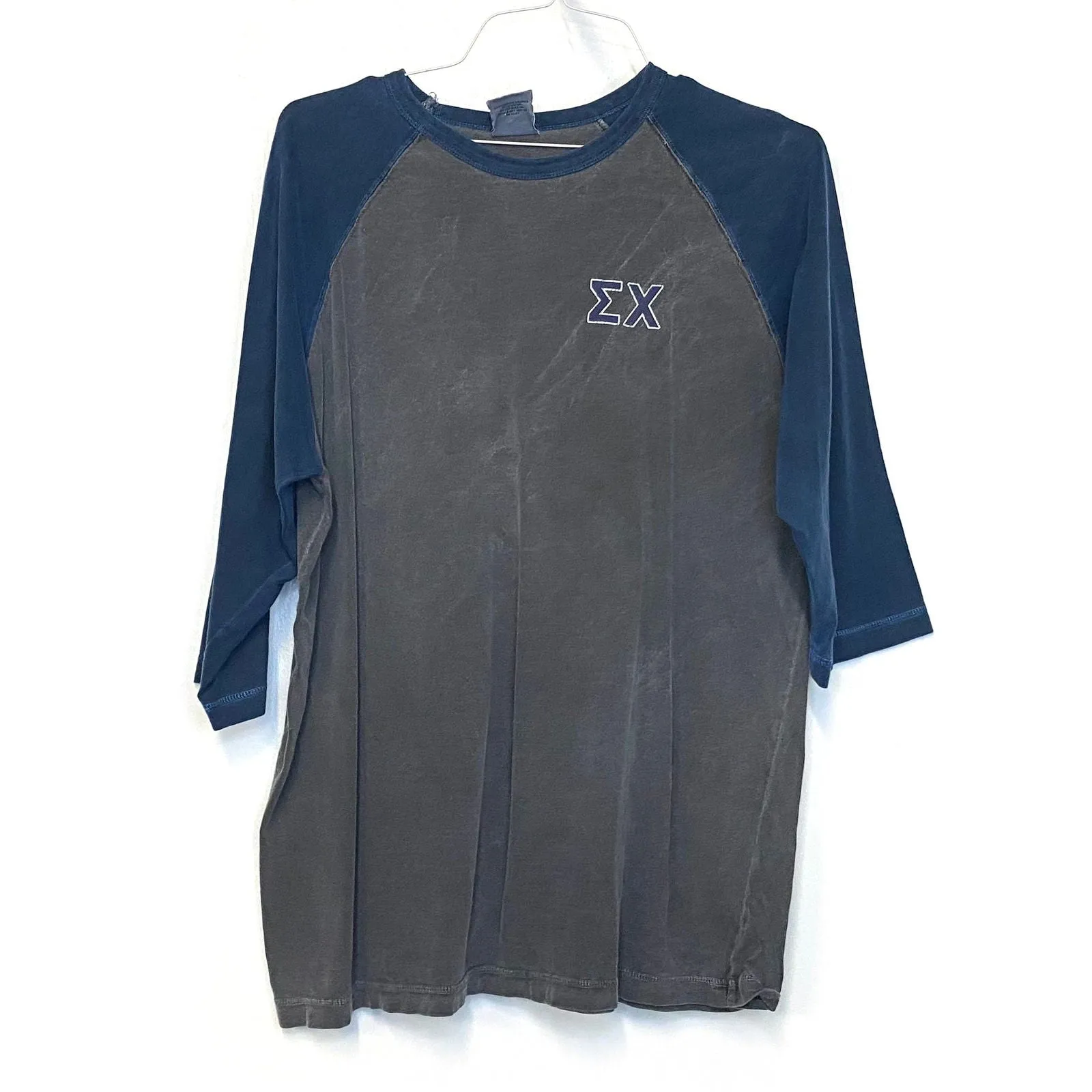 Authentic Pigment "Sigma Chi" Mens Size XL Blue Gray Raglan T-Shirt ¾ Sleeve Pre-Owned