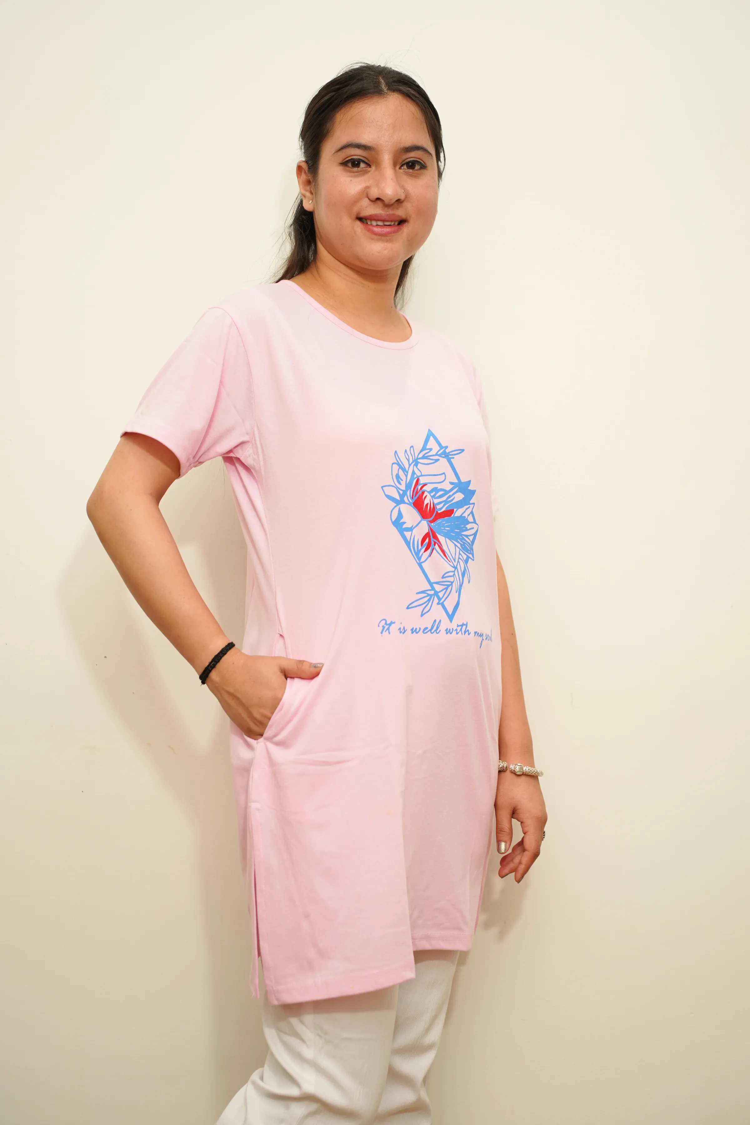 Baby Pink Women Cotton T-Shirt