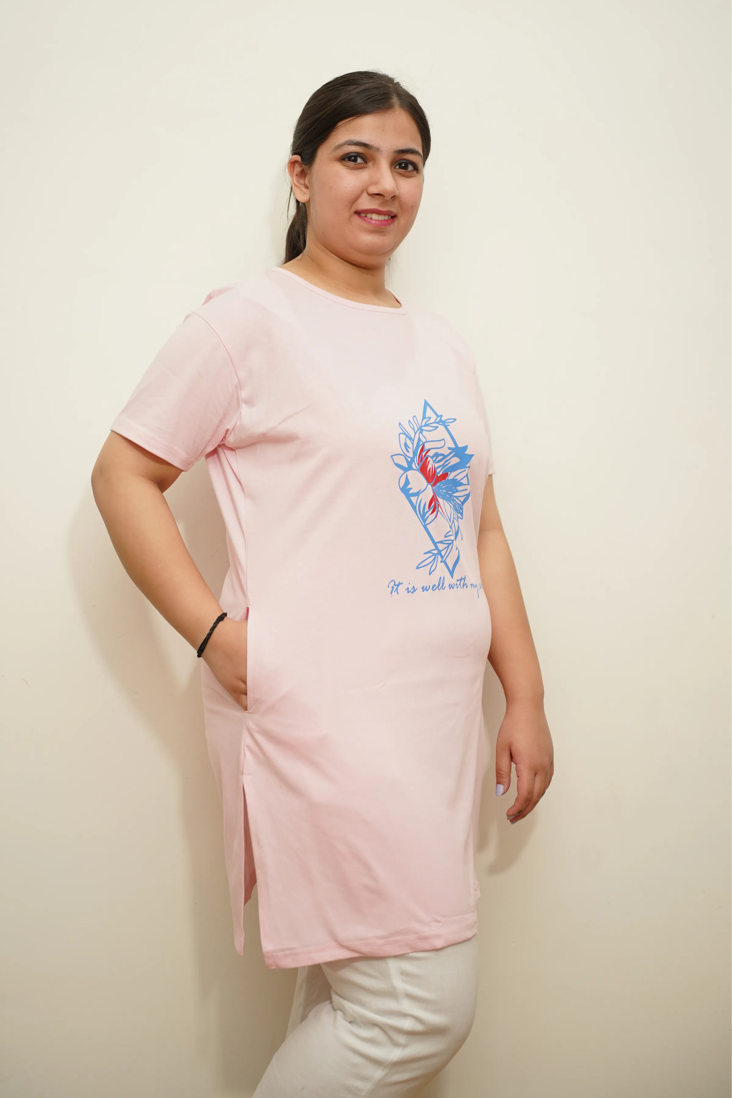 Baby Pink Women Cotton T-Shirt