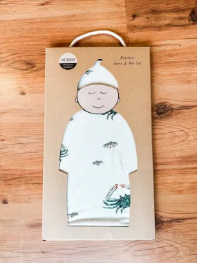 Bamboo Newborn Gown & Hat Set in Coastal Crab