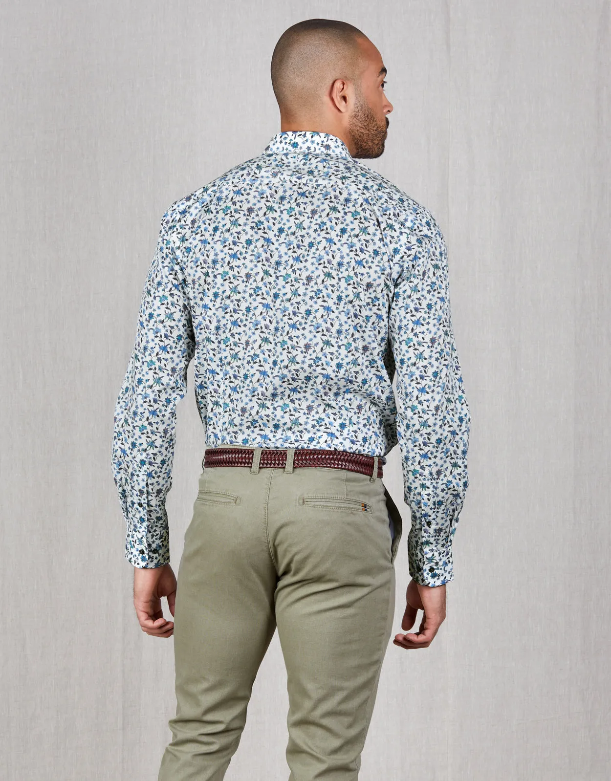 Barbican Blue Floral Print Shirt