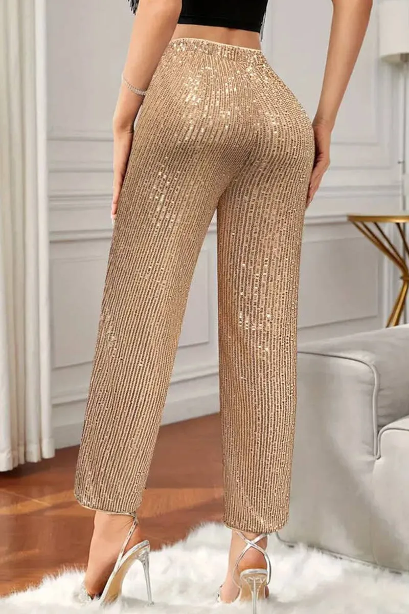 Bead slim-fit high-waisted straight-leg pants_CWBLP0658