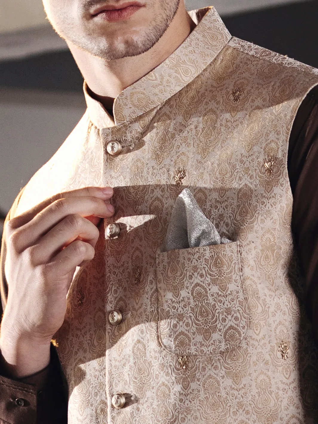 Beige Jacquard Waistcoat - AL-WC-377