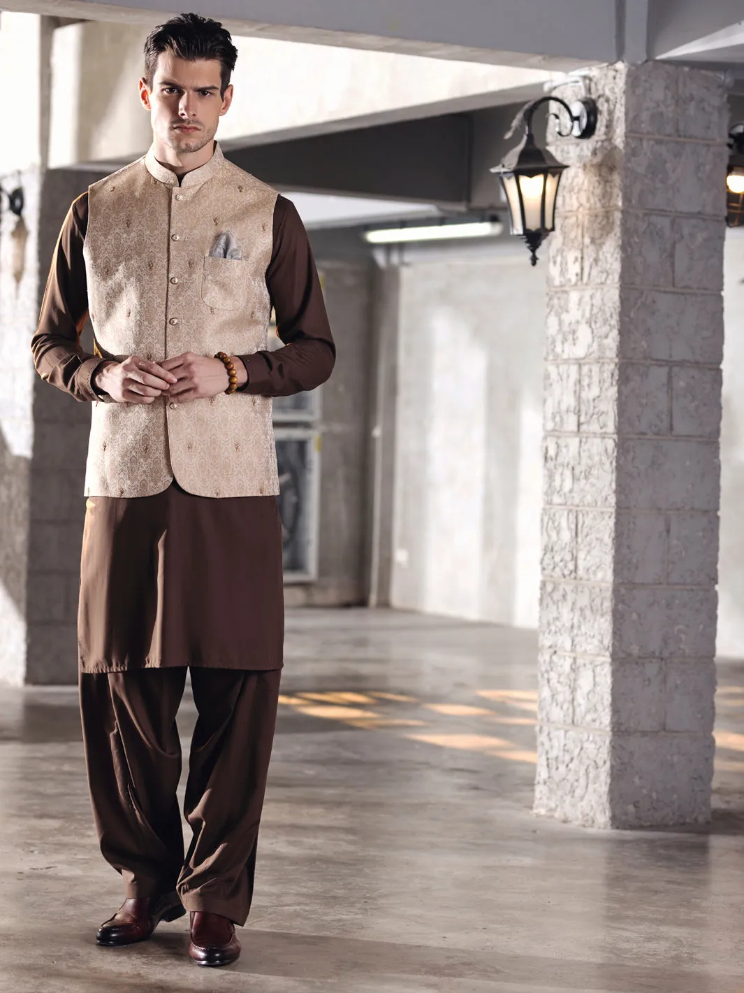 Beige Jacquard Waistcoat - AL-WC-377