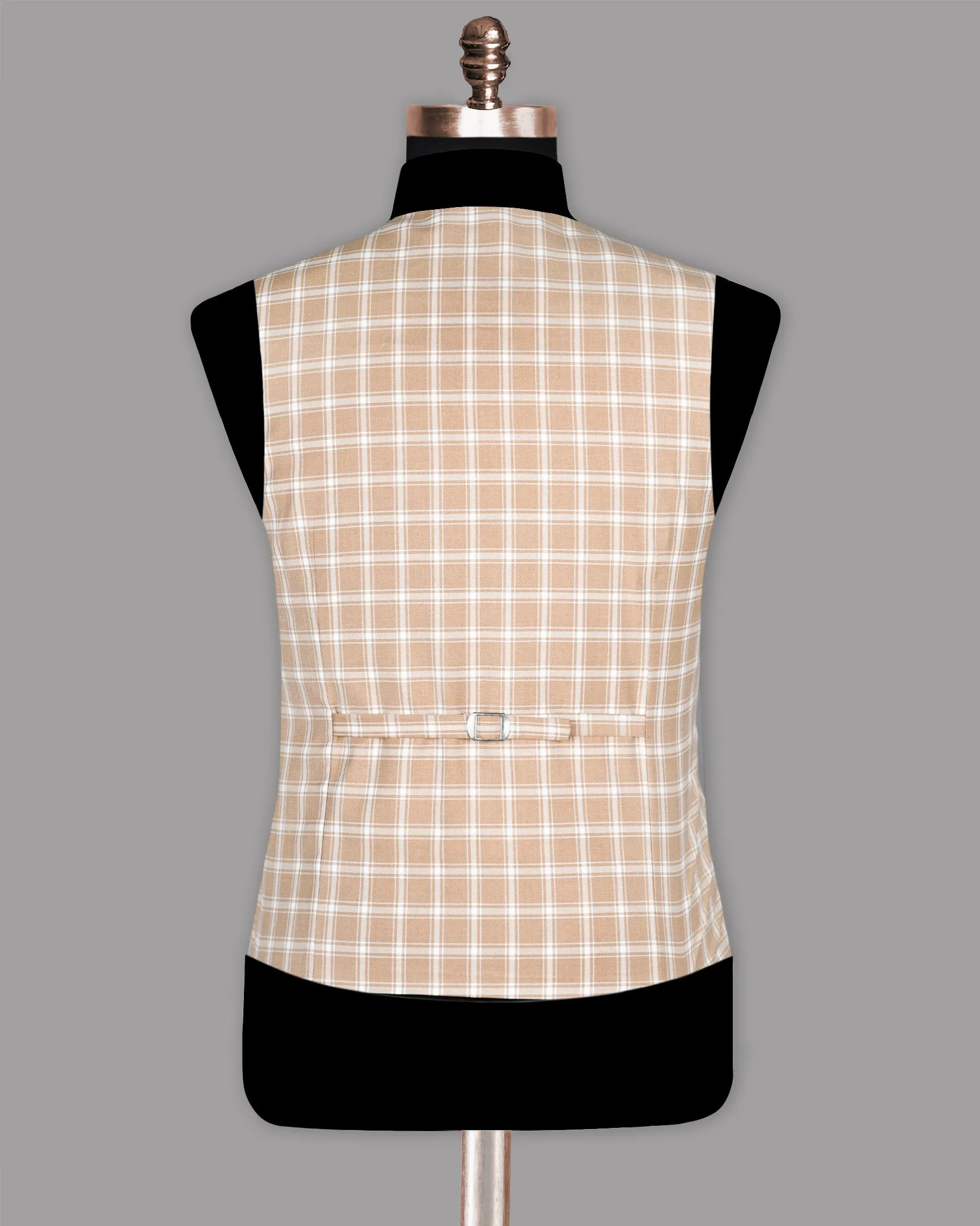 Beige Windowpane Wool Blend Waistcoat