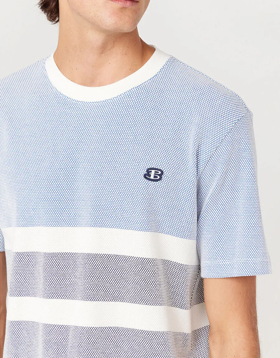 Ben Sherman Textured Block Stripe Blue T-Shirt