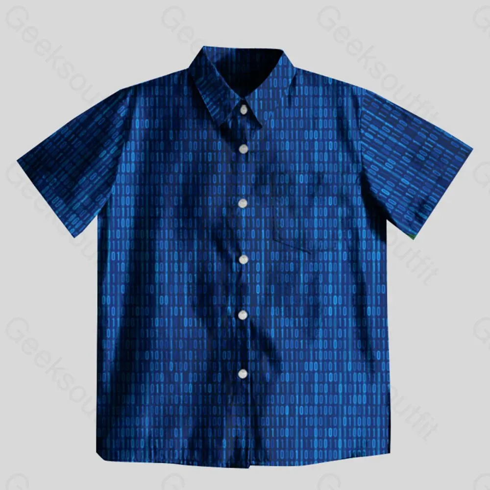 Binary Computer 1s and 0s Blue Button Up Pocket Shirt