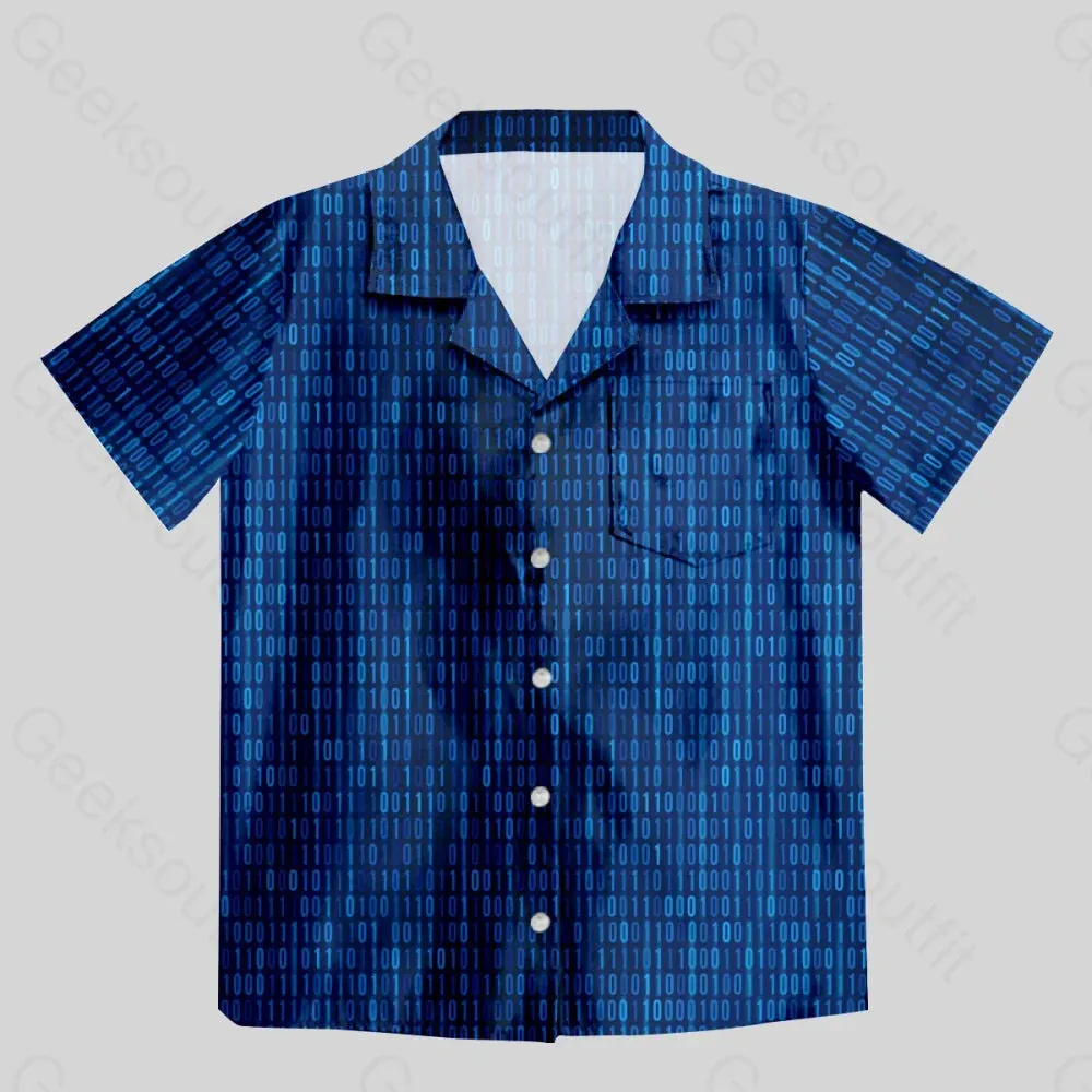 Binary Computer 1s and 0s Blue Button Up Pocket Shirt