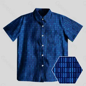 Binary Computer 1s and 0s Blue Button Up Pocket Shirt