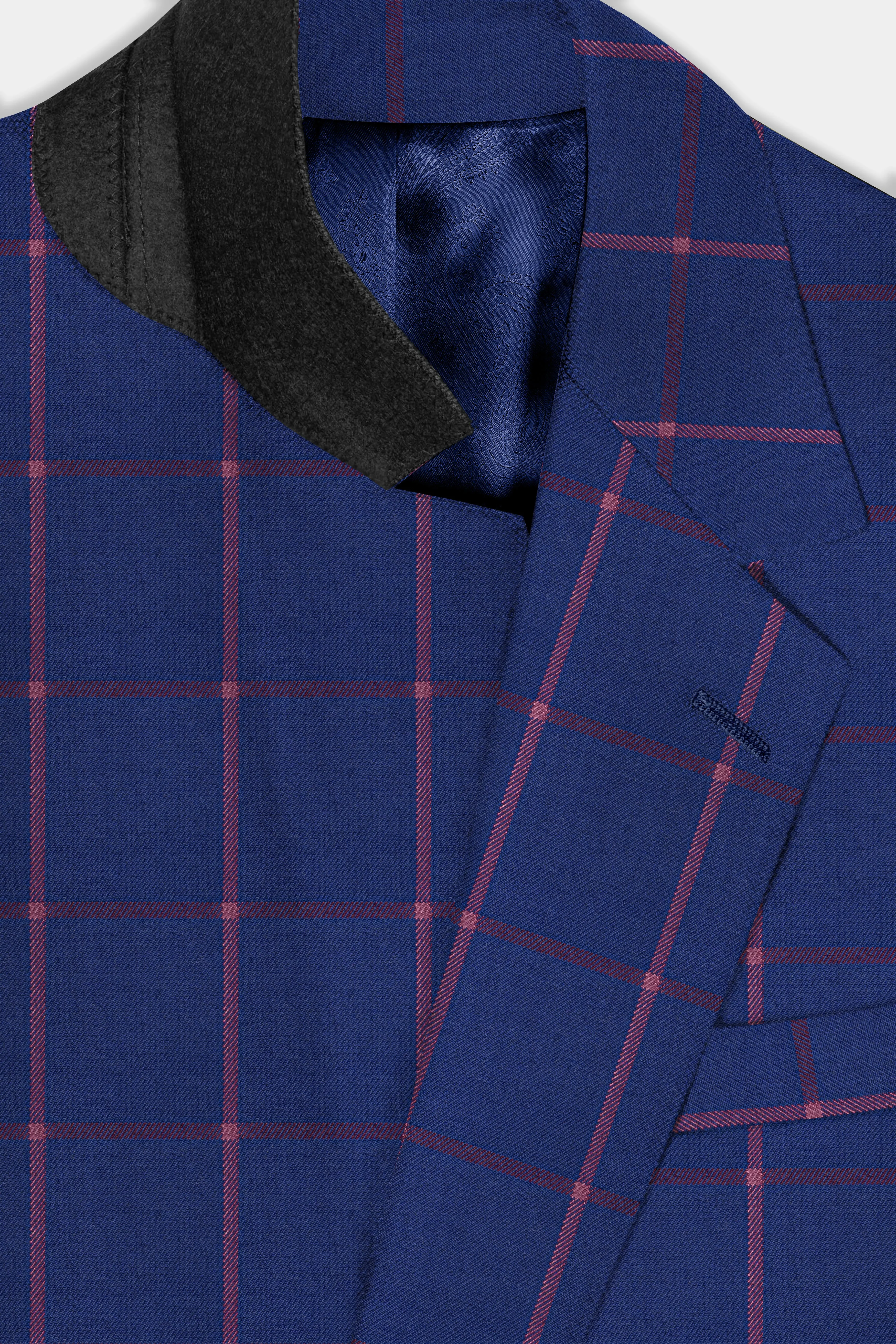 Biscay Blue with Raspberry Pink Windowpane Wool Blend Blazer