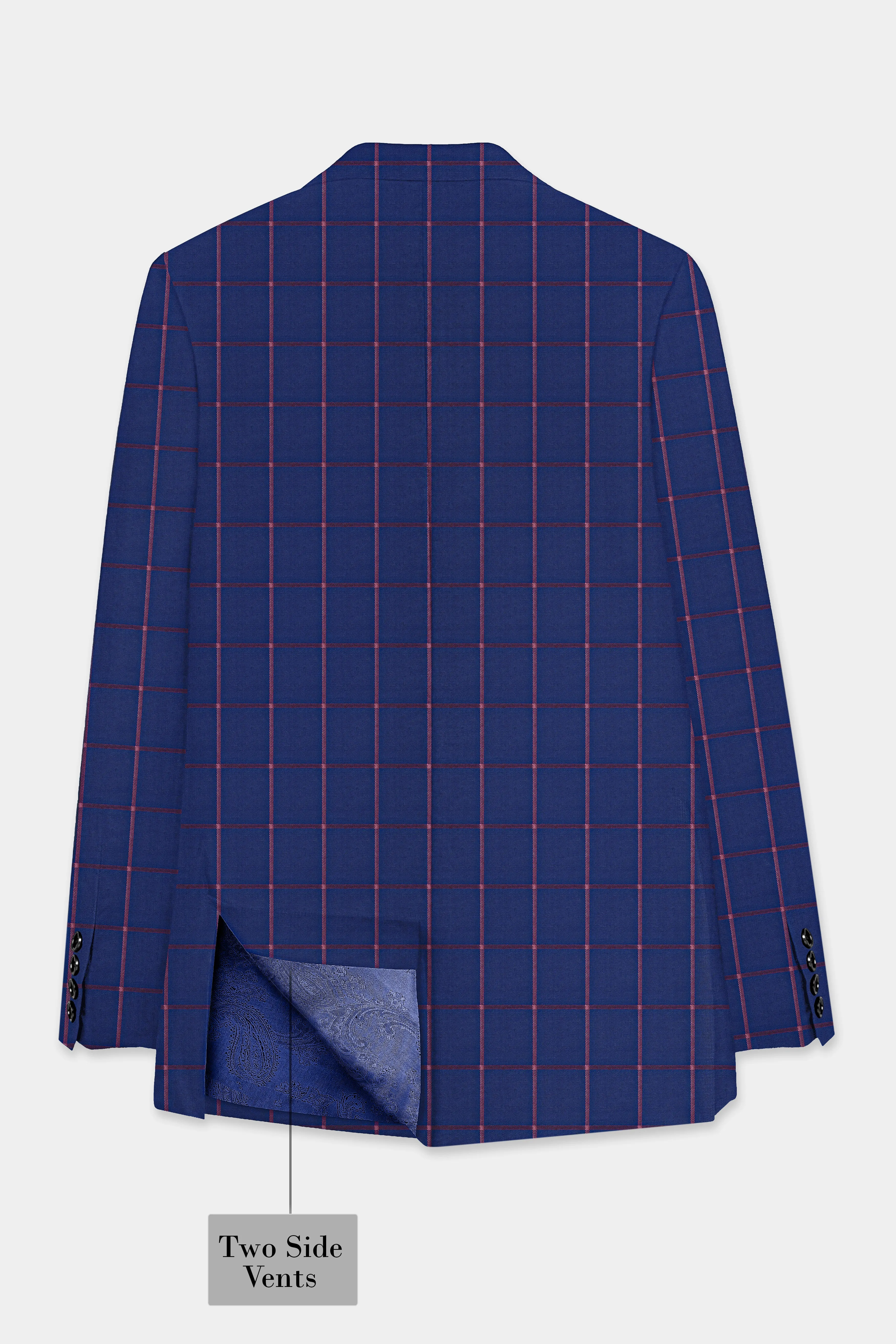 Biscay Blue with Raspberry Pink Windowpane Wool Blend Blazer