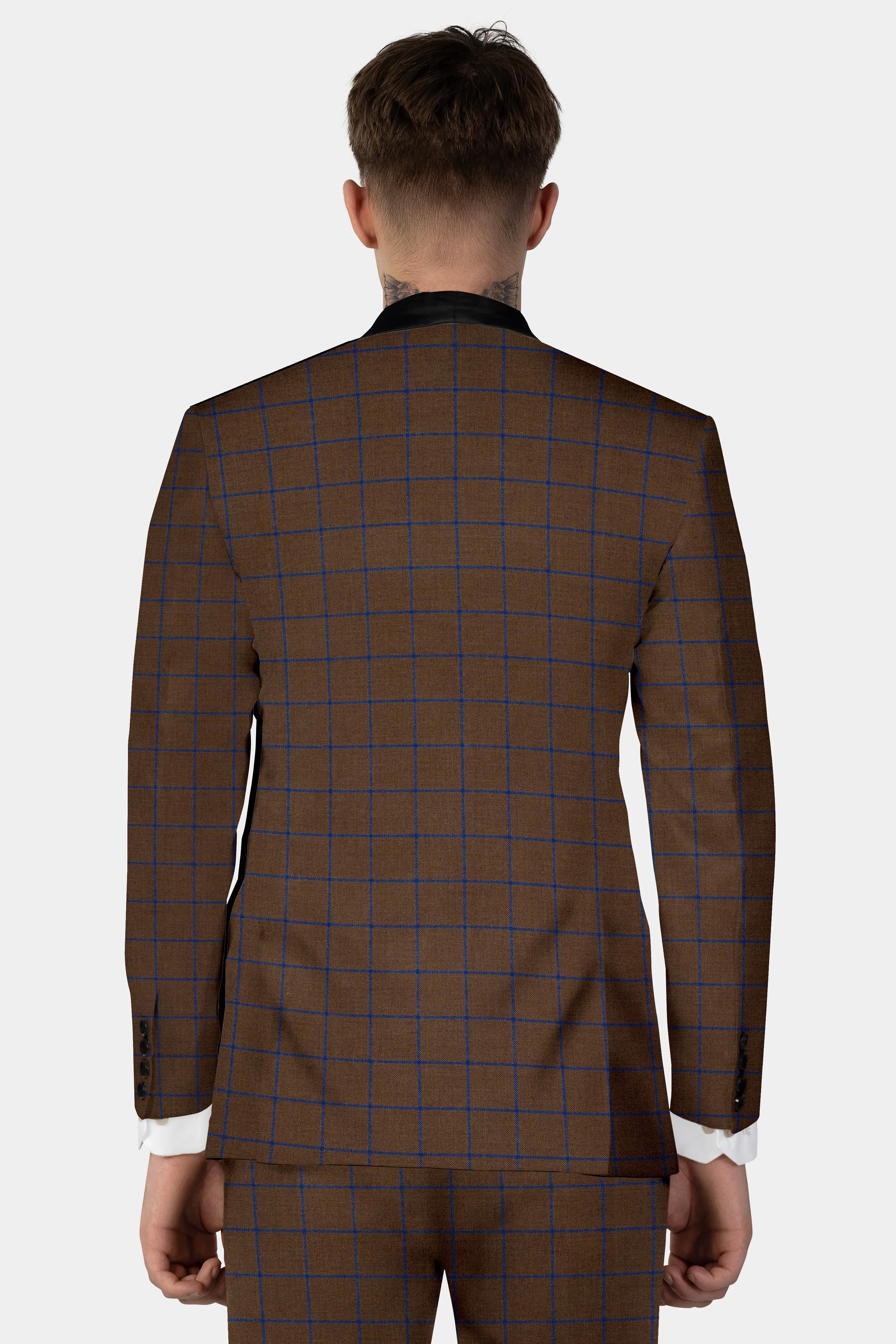 Bistre Brown with Catalina Blue Windowpane Tuxedo Tweed Blazer