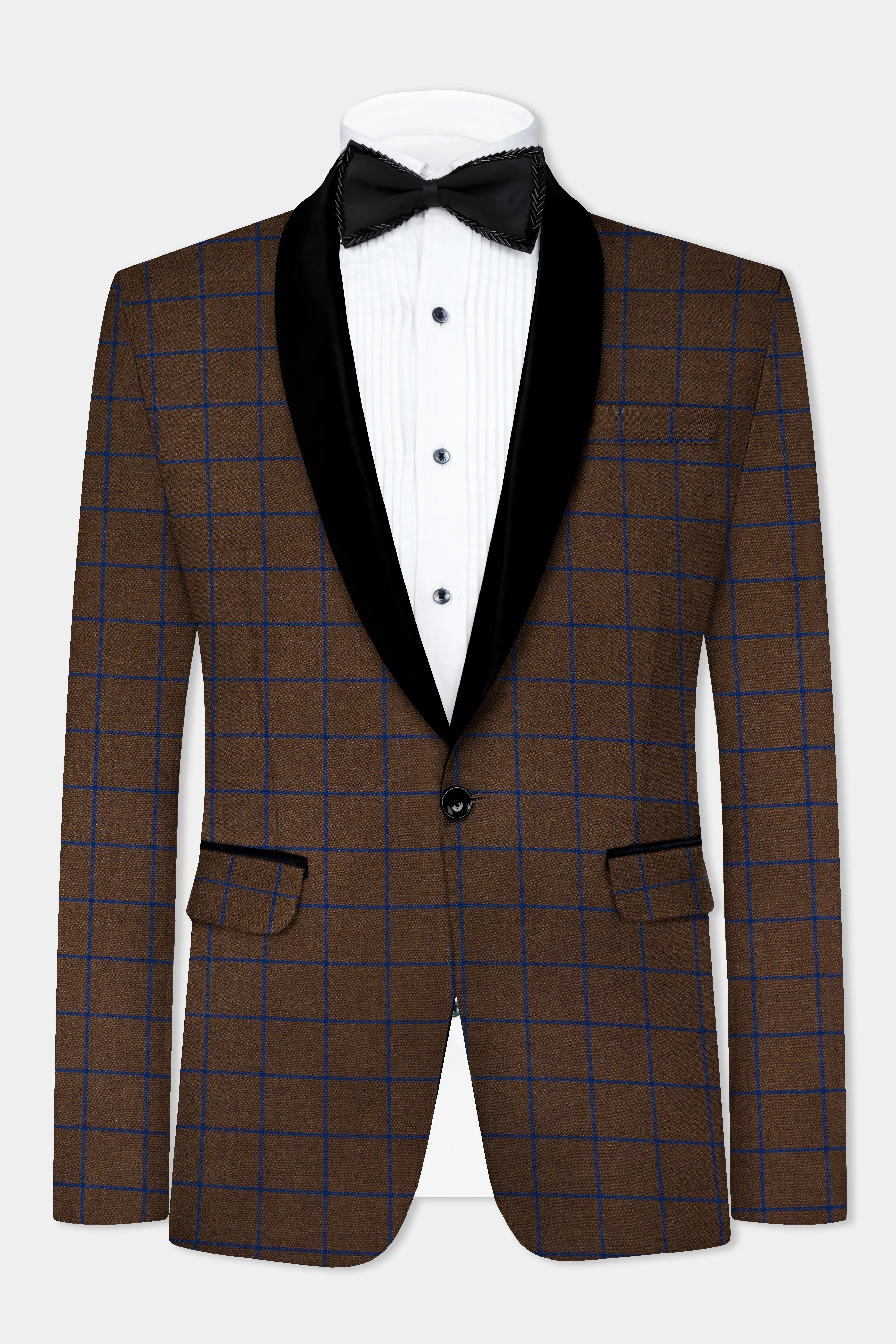 Bistre Brown with Catalina Blue Windowpane Tuxedo Tweed Blazer