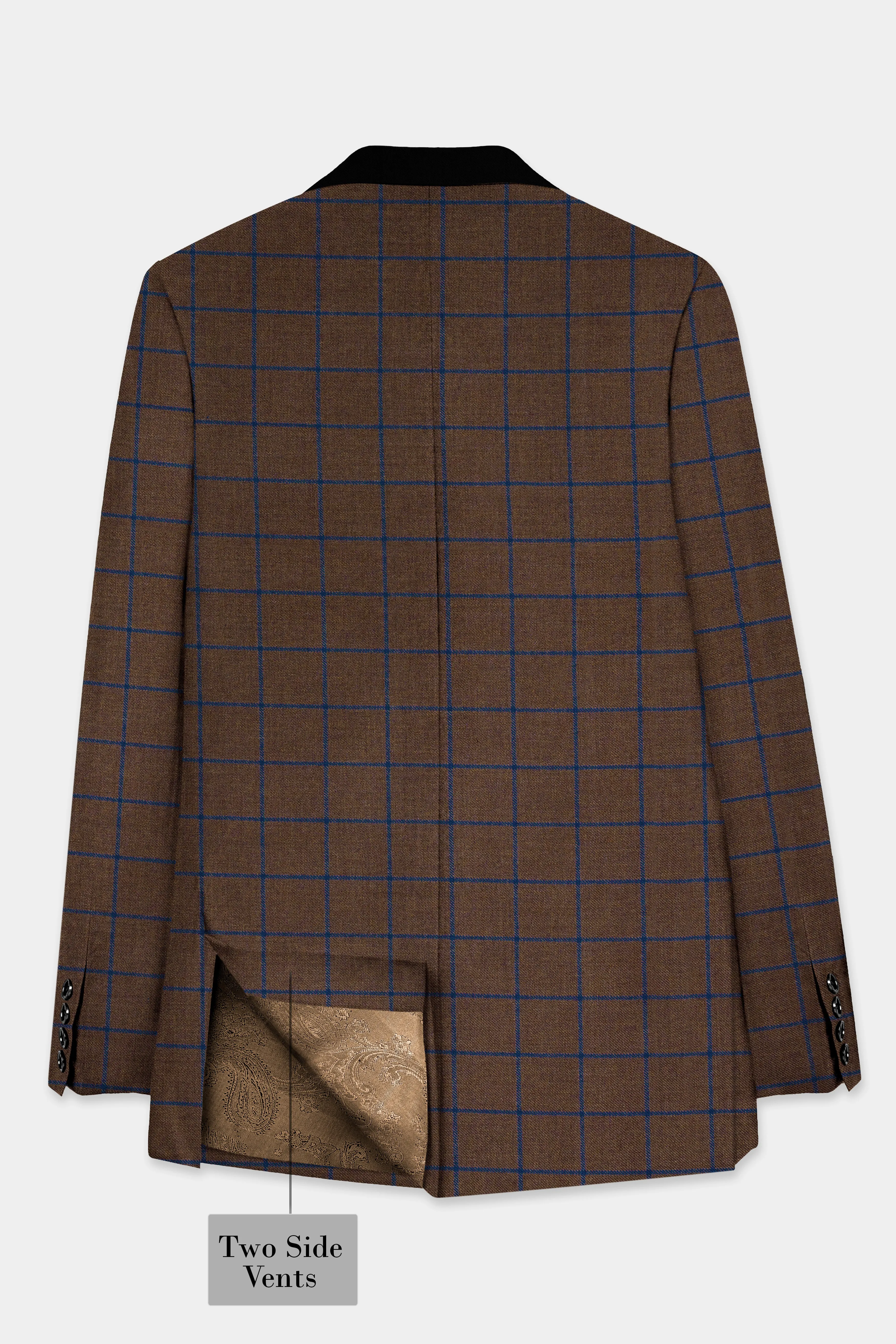 Bistre Brown with Catalina Blue Windowpane Tuxedo Tweed Blazer