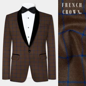 Bistre Brown with Catalina Blue Windowpane Tuxedo Tweed Blazer