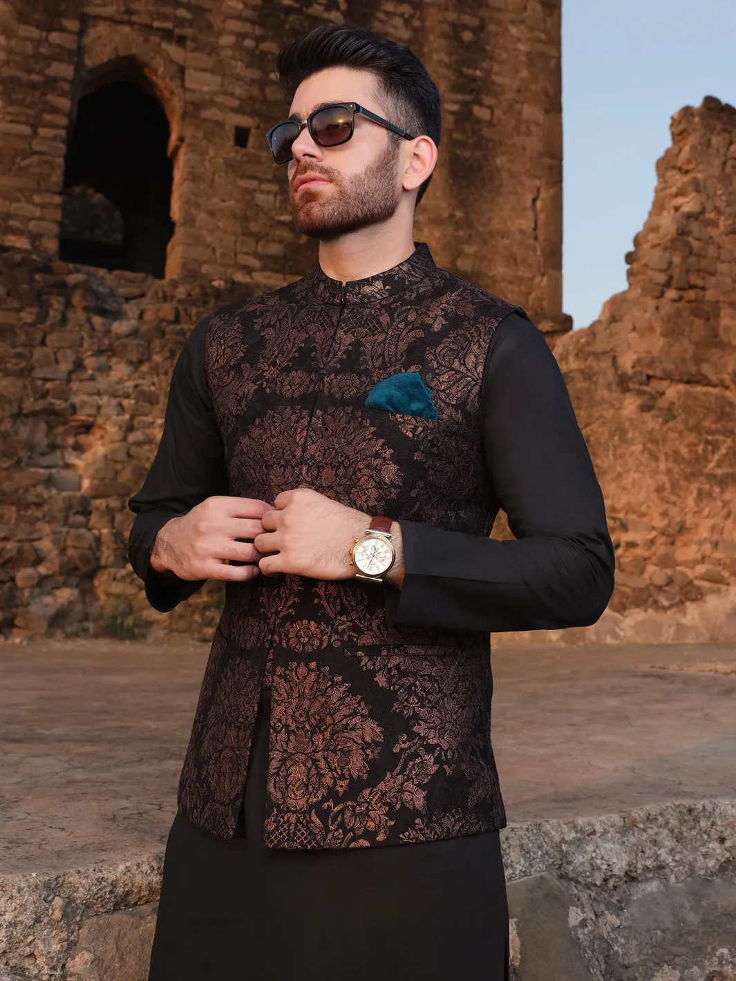 Black & Bronze Blended Waistcoat - AL-WC-298