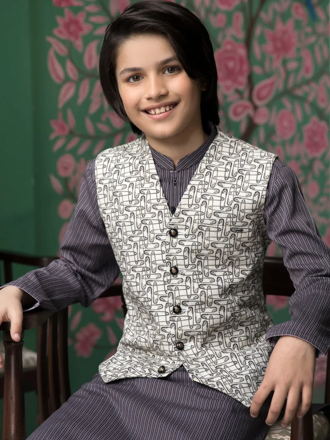 Black & White Blended Boy Waistcoat - ALT-WC-004